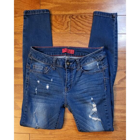 Wax Jean Butt I Love You Jeans Womens Size 7 Low Rise Medium Wash Distressed - Picture 1 of 14